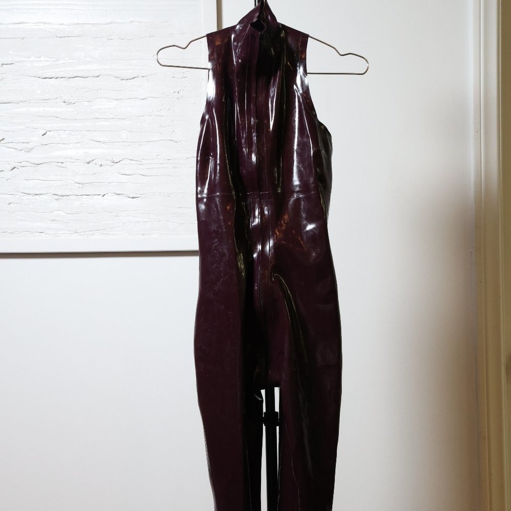 Westward Bound Emmaline Latex Catsuit, Aubergine (Supatex Ruby) Small UK08 US06